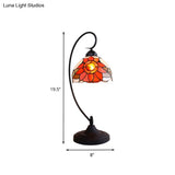 Tiffany Black Sunflower Patterned Nightstand Lamp With Bowl Cut Glass Shade - Perfect Living Room