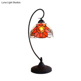 Tiffany Black Sunflower Patterned Nightstand Lamp With Bowl Cut Glass Shade - Perfect Living Room