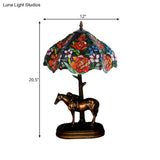 Tiffany Blooming Rose Stained Glass Table Lamp: Single Nightstand Light With Scalloped Edge And
