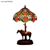Tiffany Blooming Rose Stained Glass Table Lamp: Single Nightstand Light With Scalloped Edge And