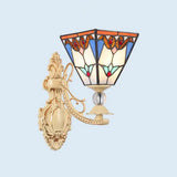 Tiffany Blossom Wall Mount Sconce Light Fixture: Hand Cut Glass 1 White/Orange/Pink - Ideal For