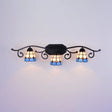 Tiffany Blue Glass Dome Wall Mount Light With 3 Lights - Ideal For Living Room