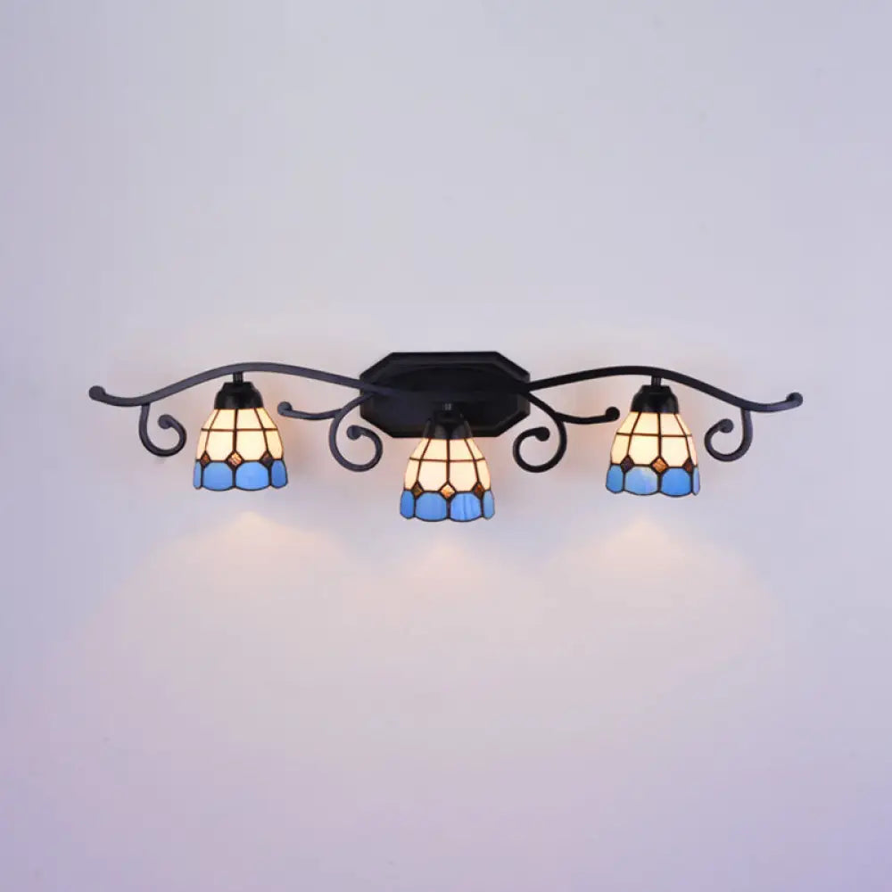 Tiffany Blue Glass Dome Wall Mount Light With 3 Lights - Ideal For Living Room