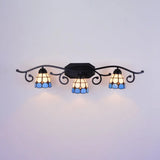 Tiffany Blue Glass Dome Wall Mount Light With 3 Lights - Ideal For Living Room