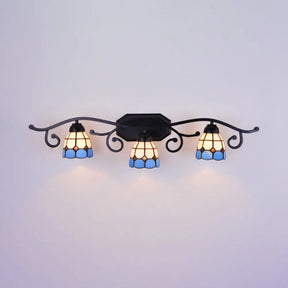 Tiffany Blue Glass Dome Wall Mount Light With 3 Lights - Ideal For Living Room