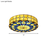 Tiffany Blue Peacock Design Flushmount Ceiling Light For Restaurants - 16’/18’ Round Shade