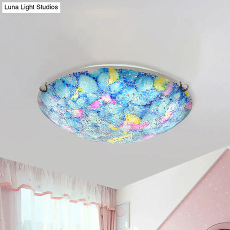 Tiffany Blue Stained Glass Ceiling Light For Bedroom - 2/3 - Light Wide Bowl Flush Mount 12’/16’