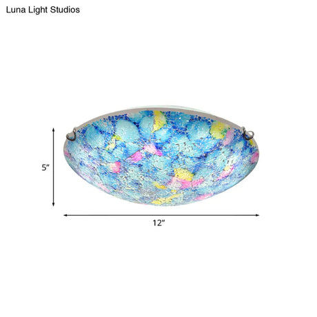 Tiffany Blue Stained Glass Ceiling Light For Bedroom - 2/3 - Light Wide Bowl Flush Mount 12’/16’