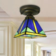 Tiffany Blue Vintage Ceiling Light: Compact Glass Flushmount For Hallways