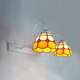 Tiffany Blue/Yellow Glass Wall Sconce Light With Grid Pattern - 2 Heads Yellow