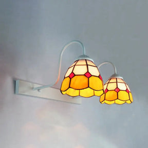 Tiffany Blue/Yellow Glass Wall Sconce Light With Grid Pattern - 2 Heads Yellow