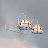 Tiffany Blue/Yellow Glass Wall Sconce Light With Grid Pattern - 2 Heads Blue