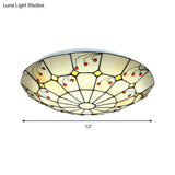 Tiffany Bowl Flush Light Fixture - Led Stained Glass Ceiling Mounted Lighting In Beige For Living