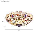 Tiffany Bowl Shell Ceiling Lamp With Blossom Pattern - 12’/21’ Dia 3/4 - Light Flush Mount Beige