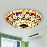 Tiffany Bowl Shell Ceiling Lamp With Blossom Pattern - 12’/21’ Dia 3/4 - Light Flush Mount