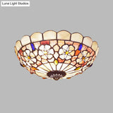 Tiffany Bowl Shell Ceiling Lamp With Blossom Pattern - 12’/21’ Dia 3/4 - Light Flush Mount Beige
