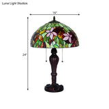 Tiffany Bowl Stained Glass Table Lamp In Bronze - Pull-Chain Nightstand Light With 2 Bulbs