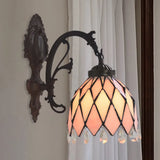 Tiffany Bronze Lattice Bowl Wall Lamp With Stained Glass Sconce And Crystal Accent