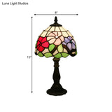 Tiffany Bronze Petal Patterned Nightstand Light With Stained Glass Shade