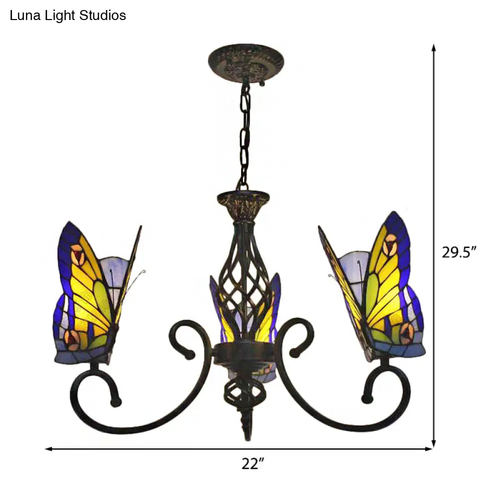 Tiffany Butterfly Chandelier: Exquisite Stained Glass Pendant Light For Dining Room