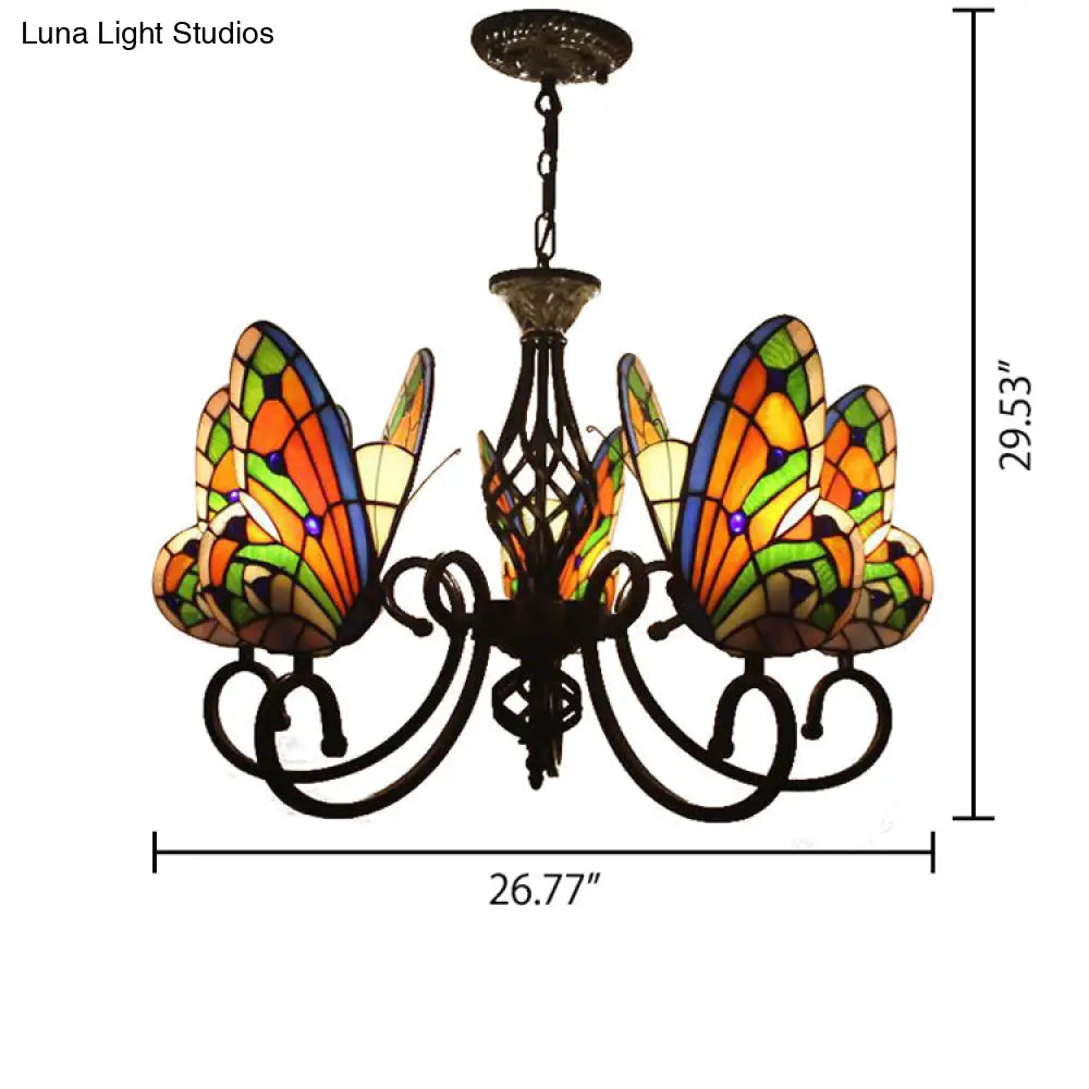 Tiffany Butterfly Chandelier: Exquisite Stained Glass Pendant Light For Dining Room