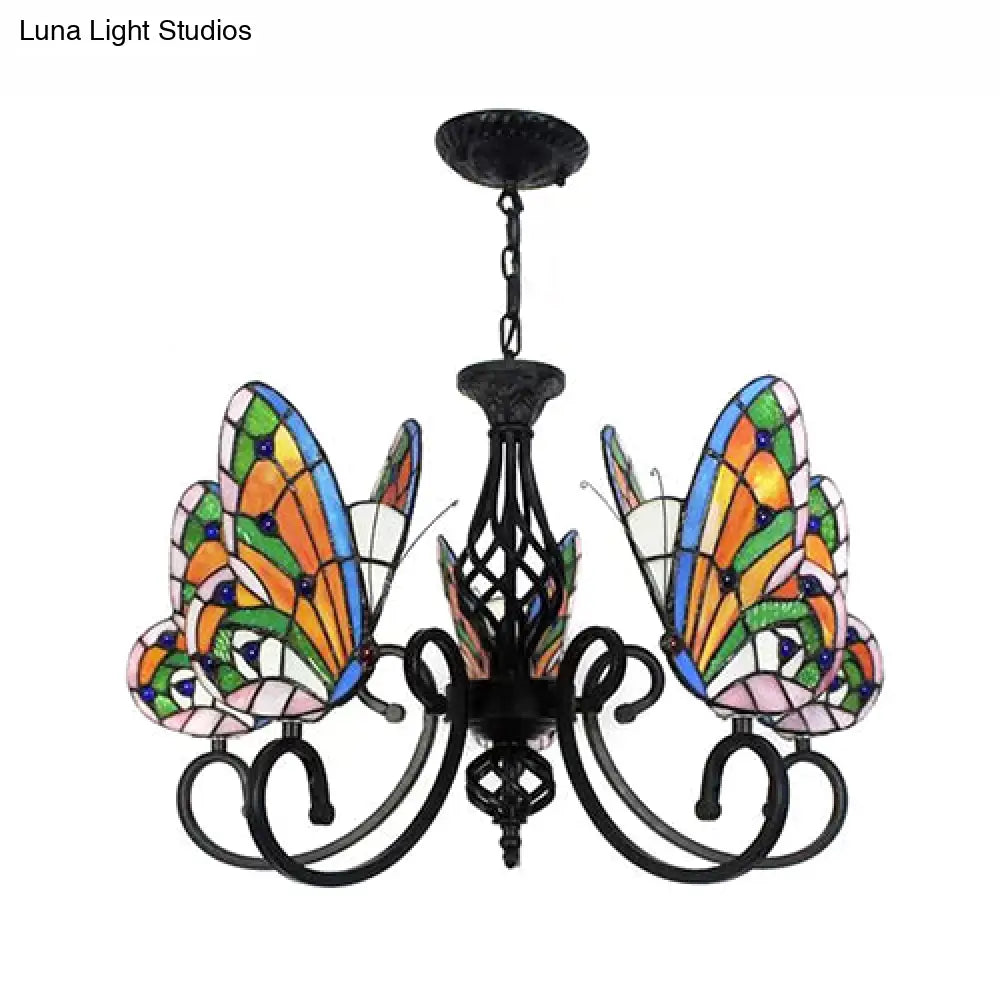 Tiffany Butterfly Chandelier: Exquisite Stained Glass Pendant Light For Dining Room