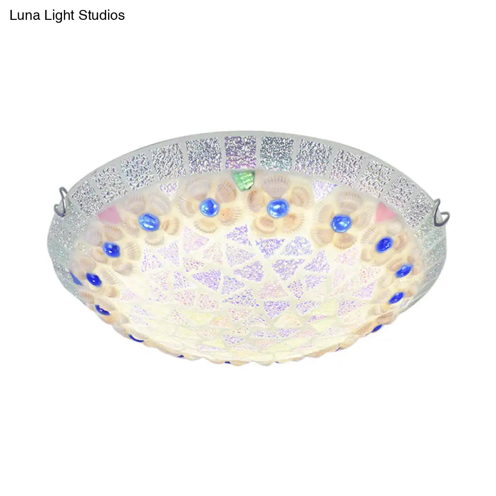 Tiffany Ceiling Light With Mosaic Bowl Design - Stunning Flower And Blue Jewel Décor For Bedroom