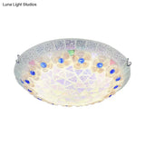 Tiffany Ceiling Light With Mosaic Bowl Design - Stunning Flower And Blue Jewel Décor For Bedroom