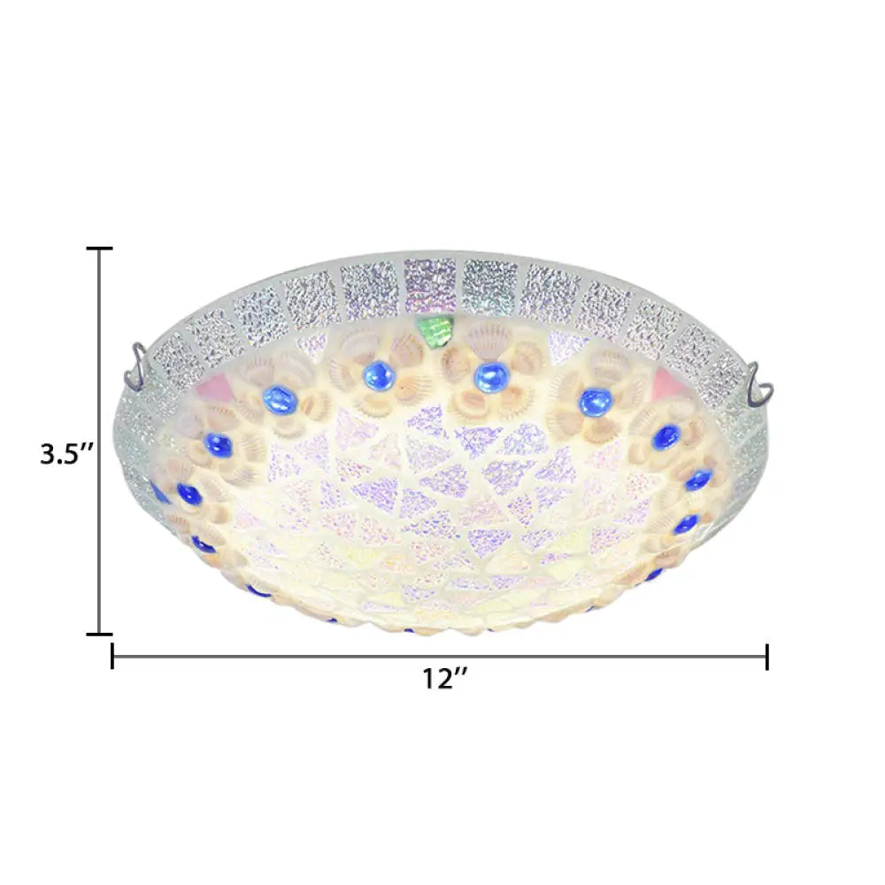 Tiffany Ceiling Light With Mosaic Bowl Design - Stunning Flower And Blue Jewel Décor For Bedroom