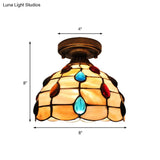 Tiffany Class Beige/Yellow Ceiling Light With Jewelry Shell – Restaurant Lattice Bowl Flush Fixture