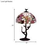 Tiffany Coffee Flower Patterned Bedroom Night Lamp - Hand Cut Glass Shade