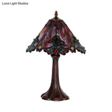 Tiffany Coffee Night Lamp: Hand-Cut Stained Glass Table Lighting With Pyramid Design And 1 Bulb