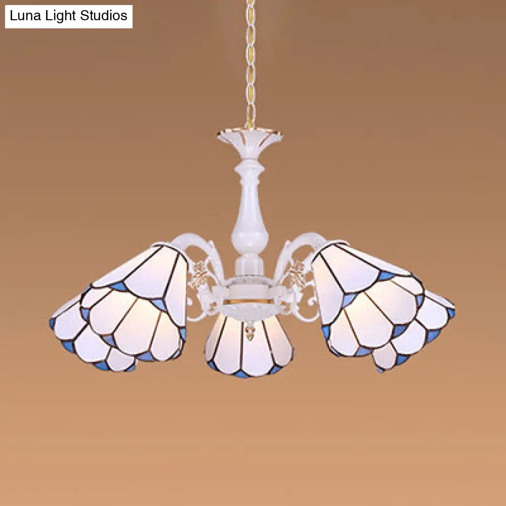 Tiffany Cone Pendant Chandelier With Adjustable Chain - Available In 3/5/6/8 Lights For Living Room
