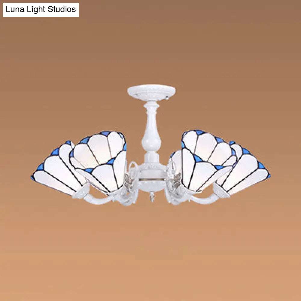 Tiffany Cone Pendant Chandelier With Adjustable Chain - Available In 3/5/6/8 Lights For Living Room