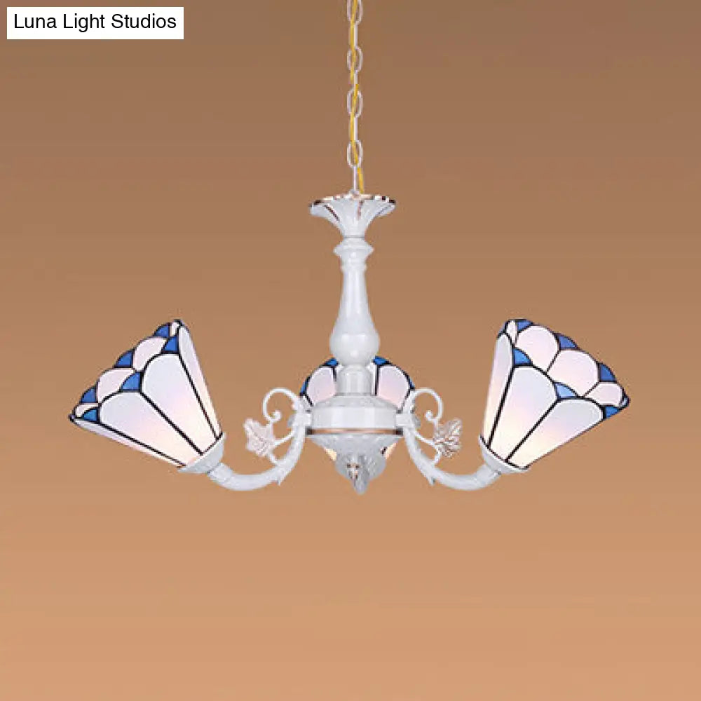 Tiffany Cone Pendant Chandelier With Adjustable Chain - Available In 3/5/6/8 Lights For Living Room