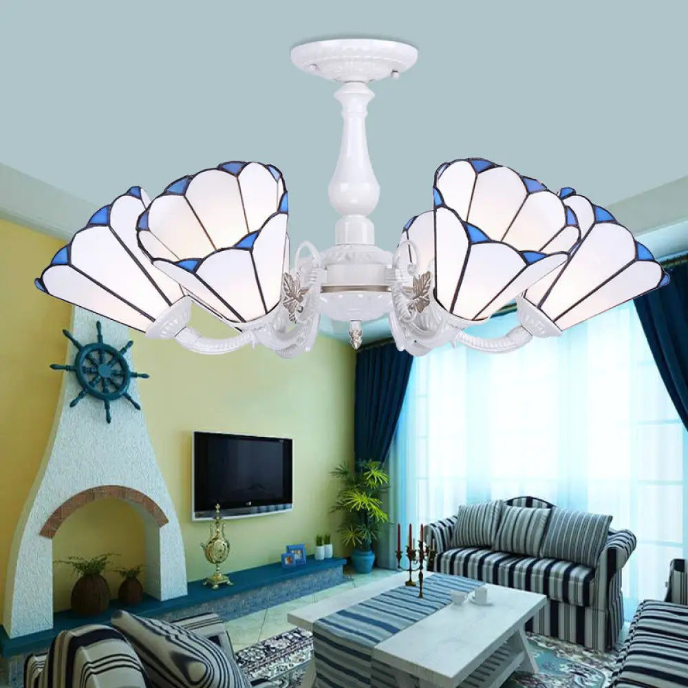 Tiffany Cone Pendant Chandelier With Adjustable Chain - Available In 3/5/6/8 Lights For Living Room