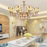 Tiffany Cone Pendant Light - 9/11 Lights Beige Stained Glass Chandelier With Leaf Pattern 11 /