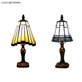 Tiffany Cone Table Lamp Beige/Blue Stained Glass 1-Head Standing - Ideal For Bedroom Lighting