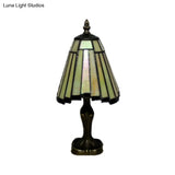 Tiffany Cone Table Lamp Beige/Blue Stained Glass 1-Head Standing - Ideal For Bedroom Lighting