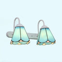 Tiffany Cone Vanity Light With White/Blue Glass For Bedroom Wall Mounted - 2 Heads Blue