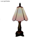 Tiffany Conical Desk Lamp - 1 Light Glass & Metal Reading (White/Pink) For Office