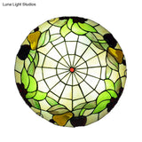 Tiffany Cut Glass Flush Mount Ceiling Lamp With Fruit Pattern In Green