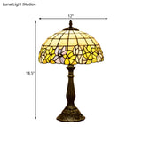 Tiffany Cut Glass Night Lamp With Gridded Bronze Shade - Flower-Border Design