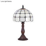 Tiffany Desk Lamp With Bead Glass Single Light - 12/8 Wide Lattice Bowl Design White For Office Or