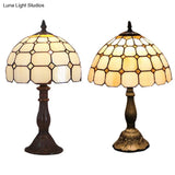 Tiffany Desk Lamp With Bead Glass Single Light - 12/8 Wide Lattice Bowl Design White For Office Or