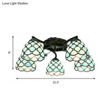 Tiffany Dome Fish Scale Stained Glass Semi Flushmount Light Fixture (5 Lights) - Ideal For Bedrooms
