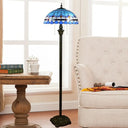 Tiffany Dome Shade Floor Lamp - Handcrafted Glass Pull Chain 2 Bulbs Sky Blue