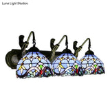 Tiffany Dome Wall Mount Light - 3-Head Sconce With Mermaid Backplate