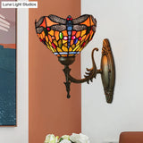 Tiffany Dragonfly Bronze Wall Light With Cut Glass For Elegant Ambience