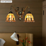 Tiffany Flared Shell Sconce Light With Mermaid Design - 2 Heads Beige Wall Mounted For Bedroom